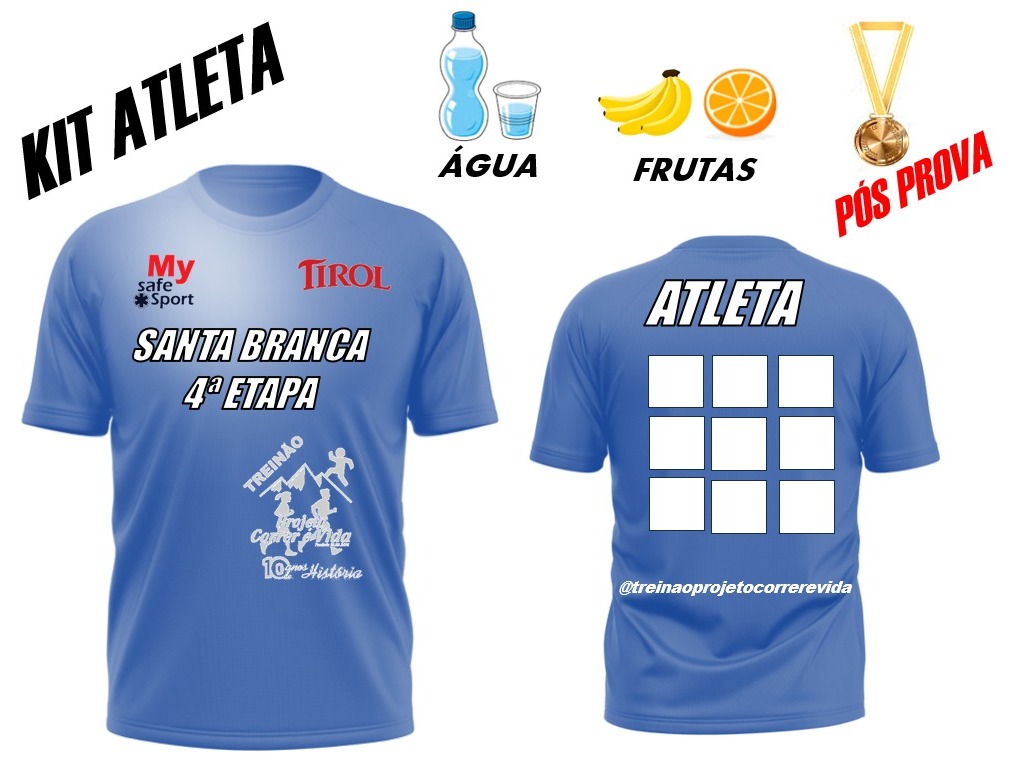 KIT COMPLETO COM CAMISETA PERCURSO CURTO 5KM - MASCULINO E FEMININO 60+